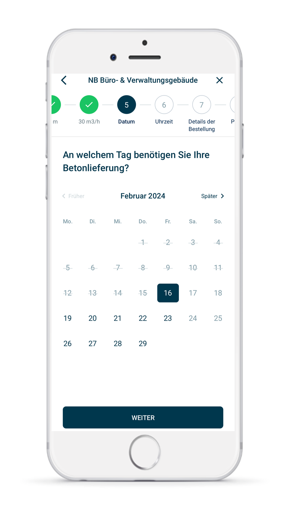 OnSite App Betonbestellung Lieferdatum