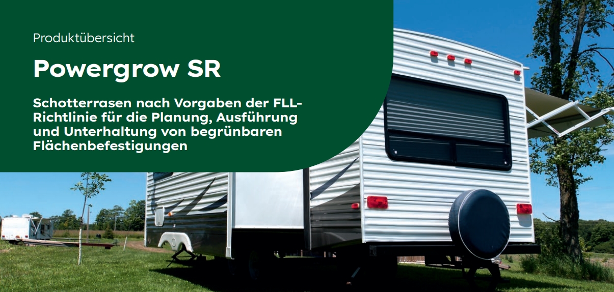 Homogene Fertigmischung für begrünbare Flächenbefestigungen wie Parkflächen, Ausweichflächen, land- und forstwirtschaftliche Wege, unregelmäßig genutzte Veranstaltungsplätze, Camping- und Wohnmobilstellplätze, Anlagen von Straßenbanketten und ein- bzw. mehrschichtige Bauweisen für Schotterrasen SR 1 bis SR 3.