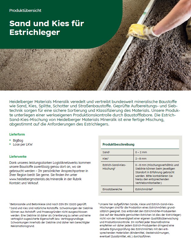 Titelbild des Flyers Sand und Kies für Estrichleger