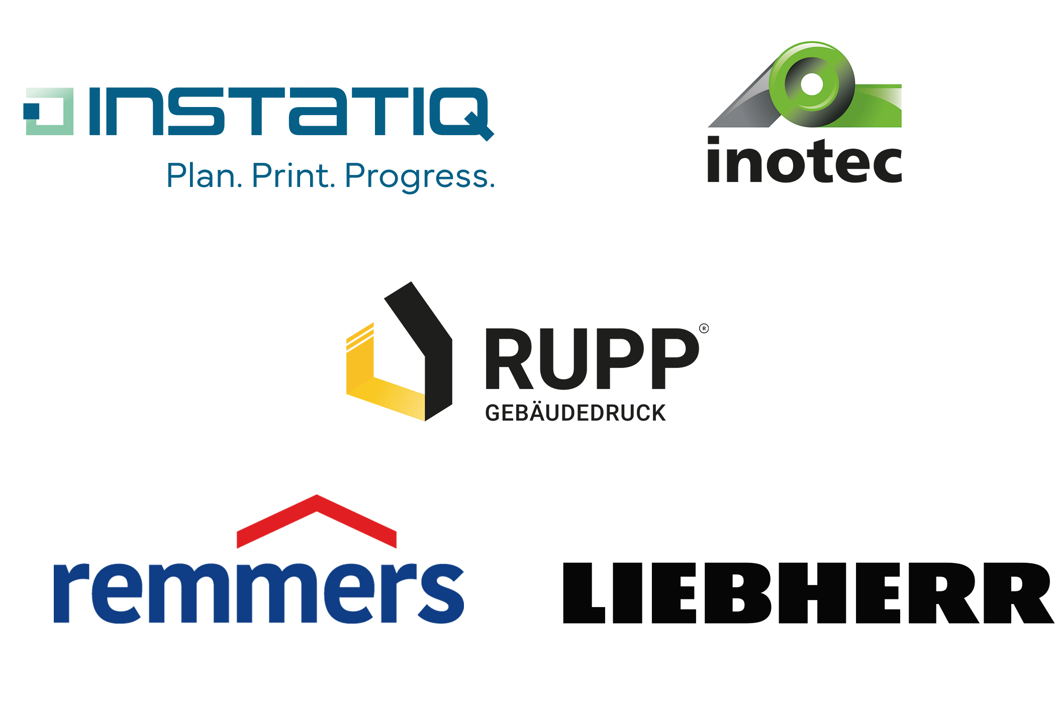 Logos von fünf Firmen, darunter Remmers, Liebherr, Instatiq, Inotec und RUPP.