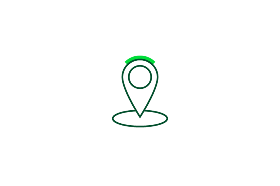 Ein grünes Standortsymbol, das auf Standortbezogenheit hinweist.