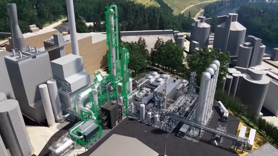 Luftaufnahme des Zementwerks mit Blick auf die CAP2U-Anlage.