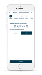 OnSite App Betonbestellung Mengenauswahl