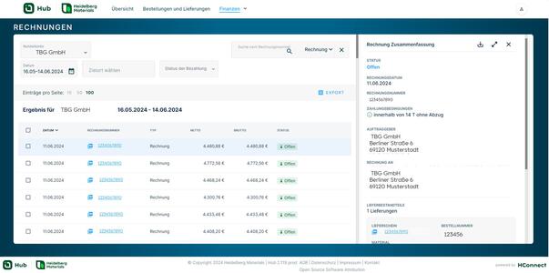 Hub gibt Ihnen eine klare Übersicht über alle Ihre Lieferungen, Rechnungen und den jeweiligen Zahlungsstatus.