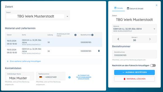 Mit Hub ganz einfach Zement bestellen.