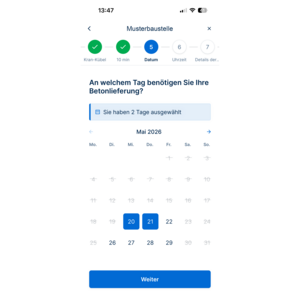 OnSite App Betonbestellung Lieferdatum